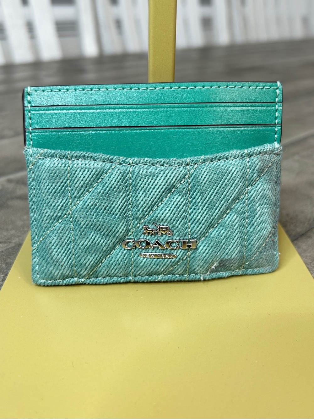 Coach Women's Small Slim Id Card Case in Quilted Denim (Ivy / Green)
